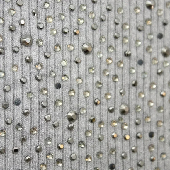 Gray Rhinestone Sparkle Dressy Joenia Wool Lana Sweater Soft Stretchy Knit - Picture 8 of 9